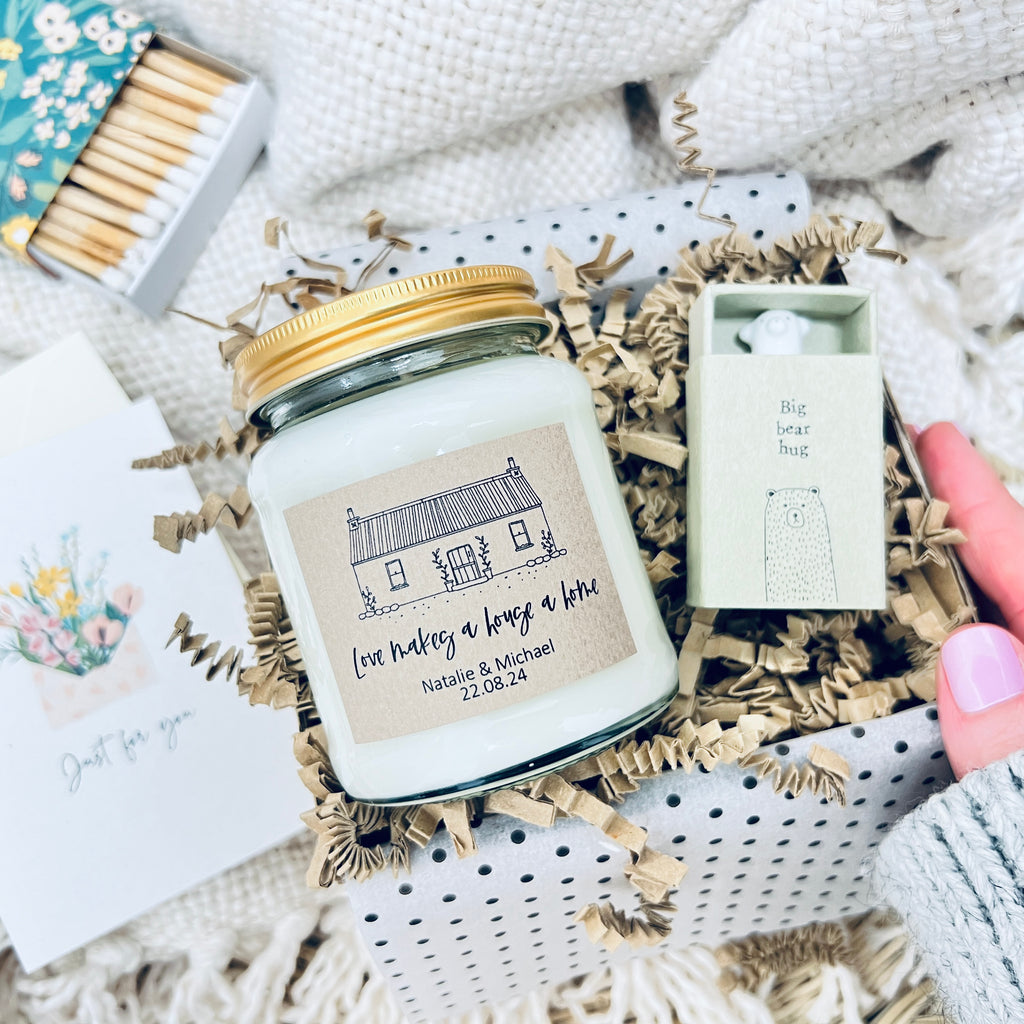 Love makes a house a home personalised Candle and keepsake gift set