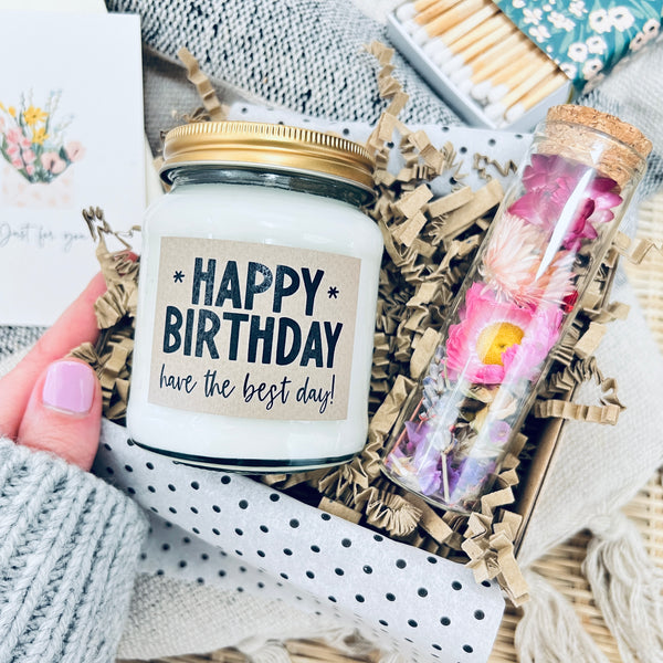 Happy Birthday, have the best day! Candle & Dried Flower Gift Set