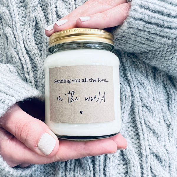 Sending you all the love in the world candle & porcelain 'strength' heart gift set