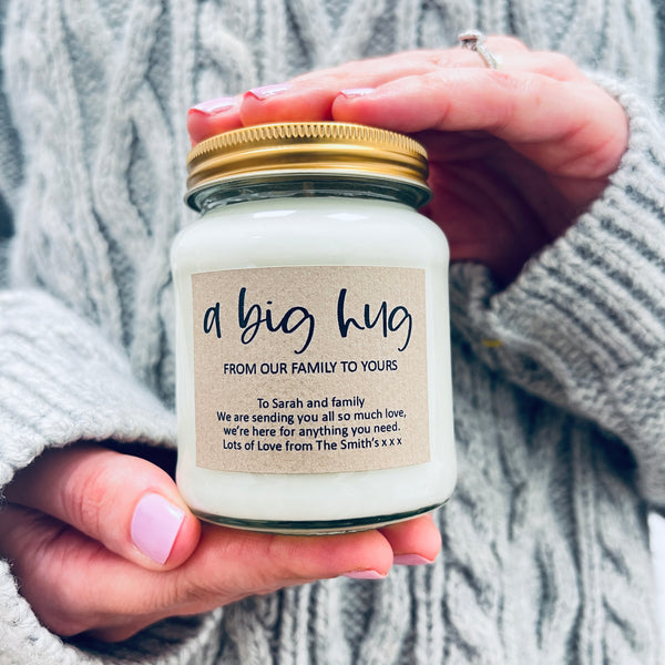A Big Hug From Our Family To Yours Personalised Candle