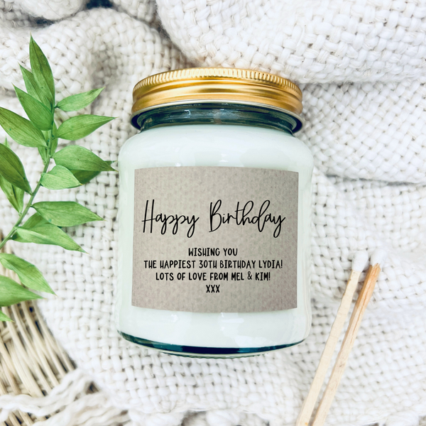Happy Birthday with personalised message candle & keepsake gift set