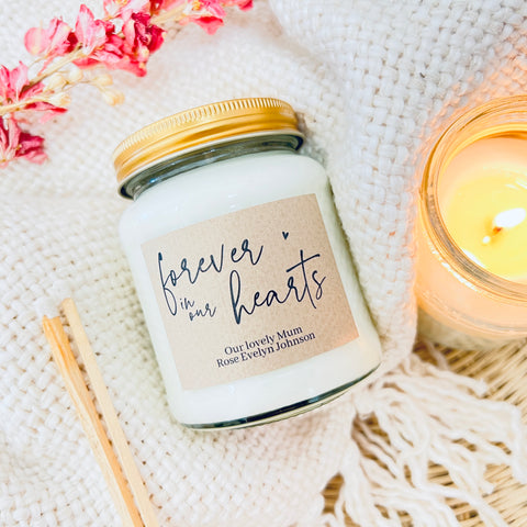 Forever in Our Hearts personalised scented soy candle