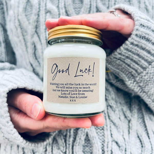 Good Luck personalised message Soy Candle