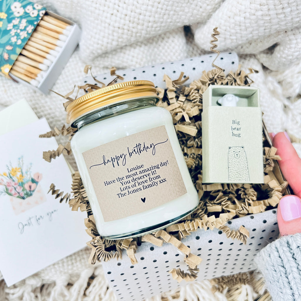 Happy Birthday with personalised message candle & keepsake gift set –  LOLLYROCKET