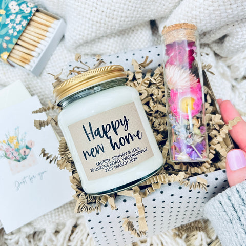 Happy New Home personalised Candle & Dried Flower Gift Set