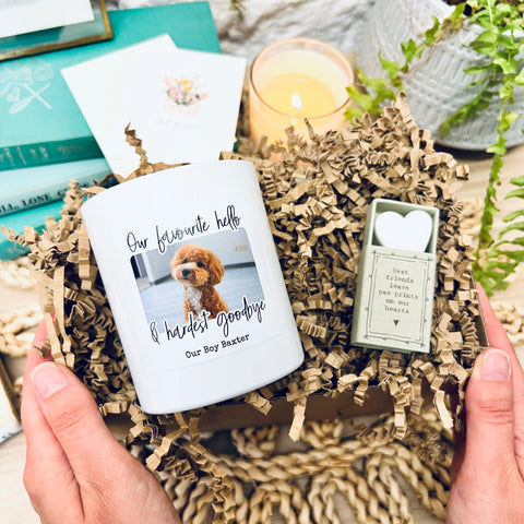 Candle & Keepsake - Favourite Hello and Hardest Goodbye Personalised Pet Loss Gift Set
