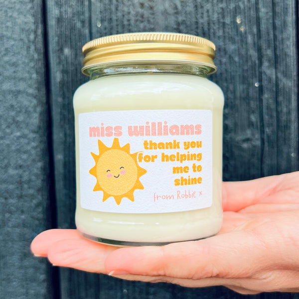 Thank you for helping me shine teacher thank you candle gift