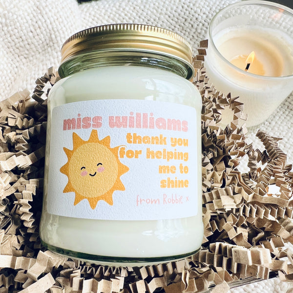 Thank you for helping me shine teacher thank you candle gift