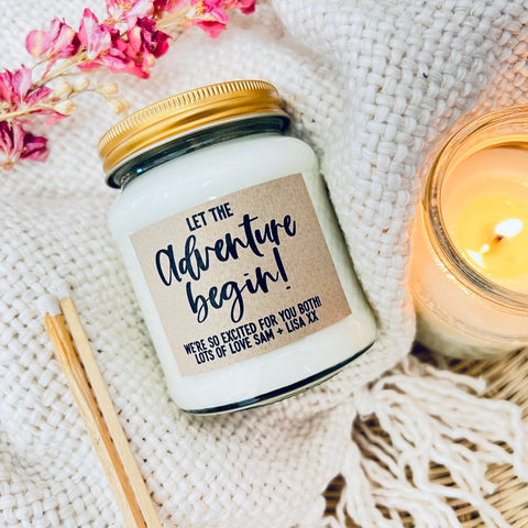 Let the adventure begin personalised scented candle
