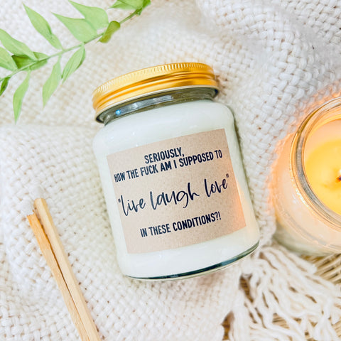 Live Laugh Love funny candle