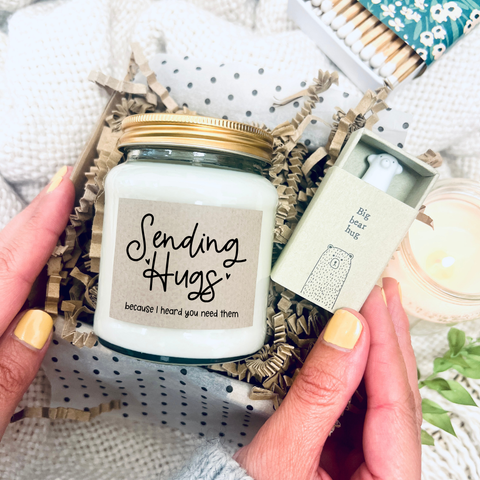 Sending Hugs Because I Heard You Need Them, thinking of you candle and keepsake gift