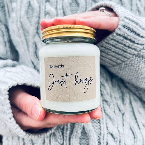 No words, just hugs scented soy candle