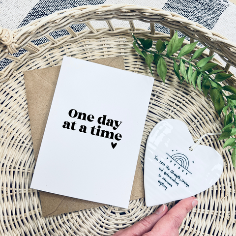 One day at a time... Card And 'Strength' Heart Keepsake Gift