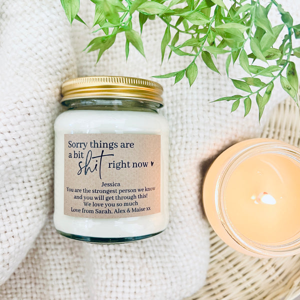 Sorry things are a bit shit right now candle & porcelain 'strength' heart gift set