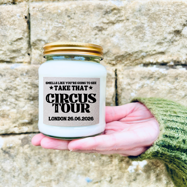 Personalised Take That 2026 Circus Tour Ticket Surprise Reveal Candle