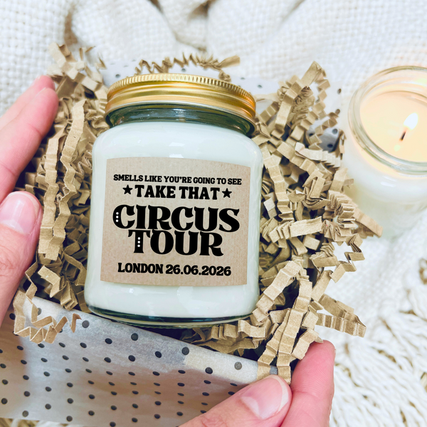 Personalised Take That 2026 Circus Tour Ticket Surprise Reveal Candle