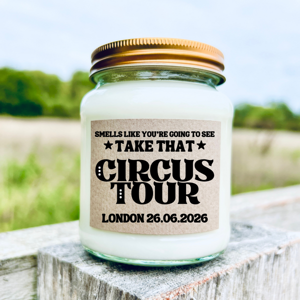 Personalised Take That 2026 Circus Tour Ticket Surprise Reveal Candle