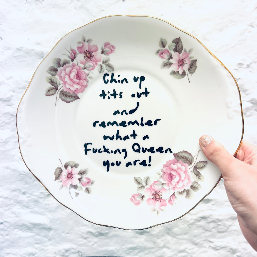 Chin Up Tits Out Upcycled Vintage Plate