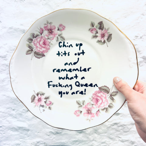 Chin Up Tits Out Upcycled Vintage Plate