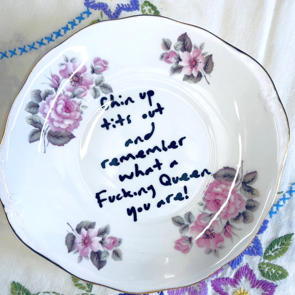 Chin Up Tits Out Upcycled Vintage Plate