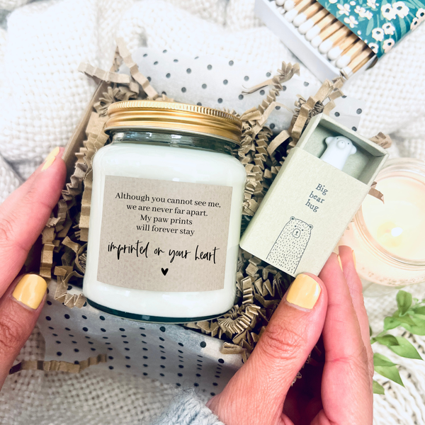 Although you cannot see me, we are never far apart. My paw prints will forever stay imprinted on your heart. Candle and keepsake gift