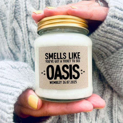 Personalised Oasis 2025 Tour Ticket Surprise Reveal Candle