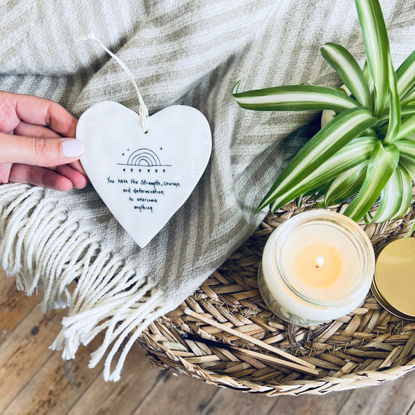 Sending you all the love in the world candle & porcelain 'strength' heart gift set