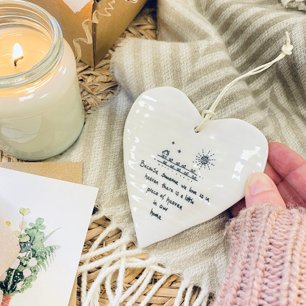 Sending Hugs candle & porcelain 'Heaven' heart gift set