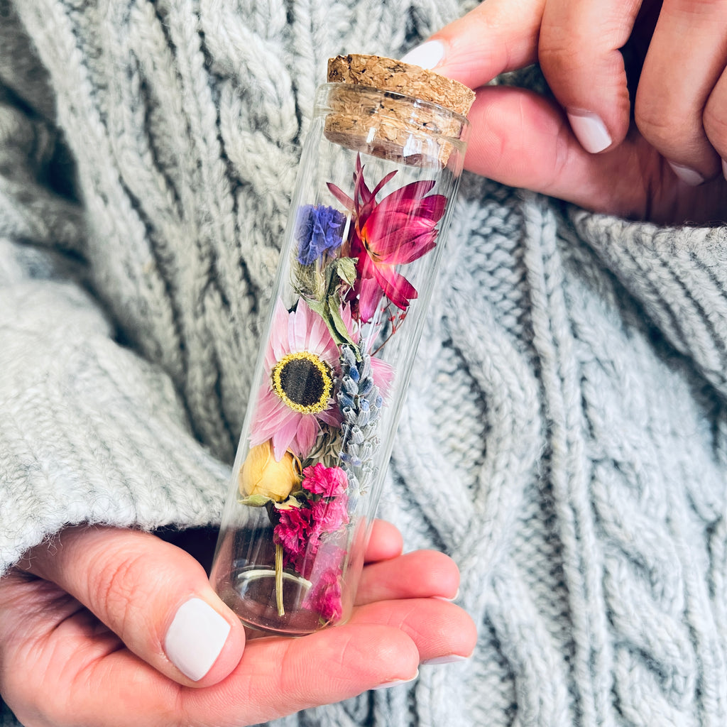 Dried flower cork topped bottle