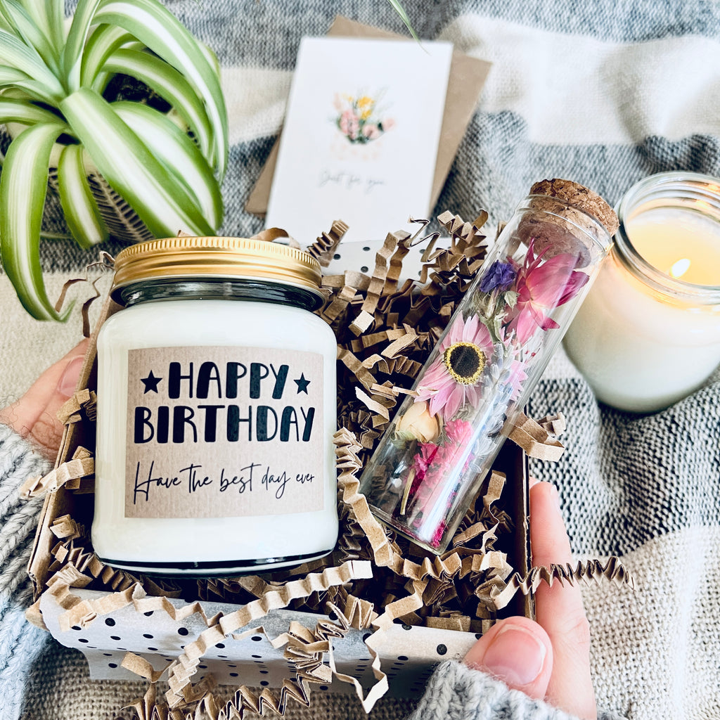 Happy Birthday, have the best day! Candle & Dried Flower Gift Set